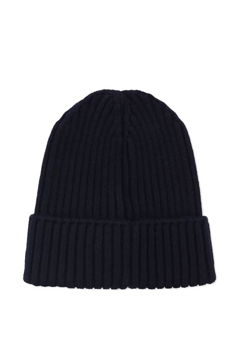 Berretto In Lana a Costine Blu Scuro Con Patch Logo MONCLER ENFANT | 954-3B00009 M1131742